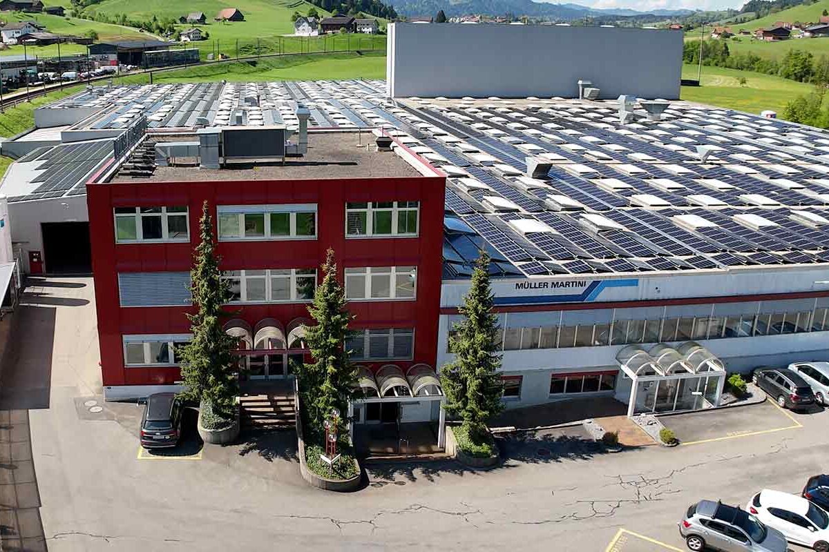 Müller Martini Manufacturing Eingang, Vogelperspektive.